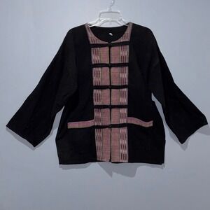 Unbranded Jacket Wmn XL Black Cotton Ikat Frog Button Boho Kimono Style Thailand
